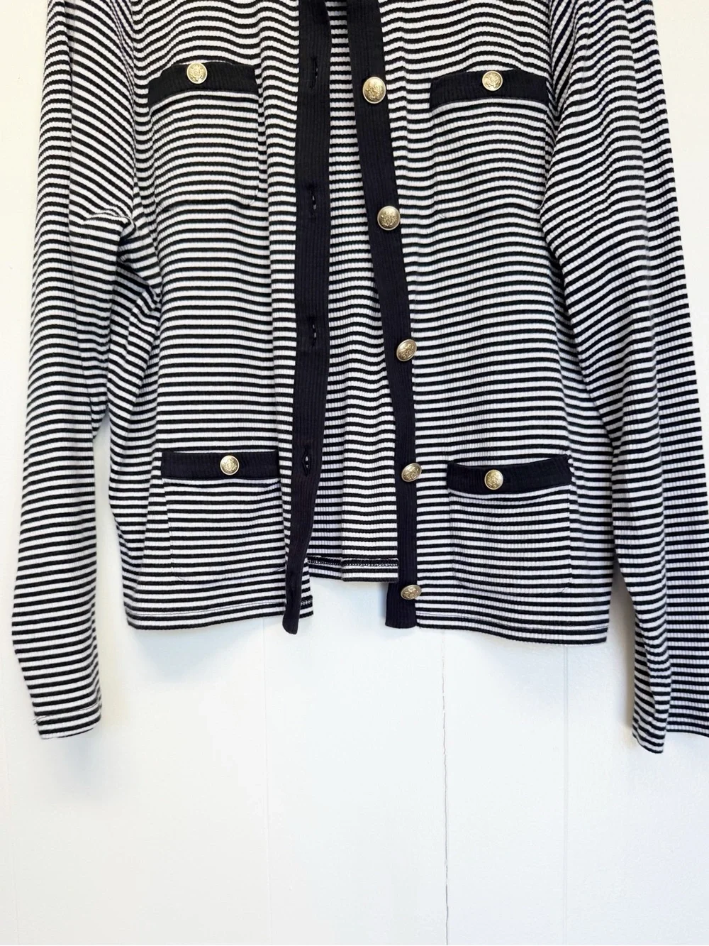 J. CREW Vintage Rib Lady Jacket in Stripe Black White Size 3X